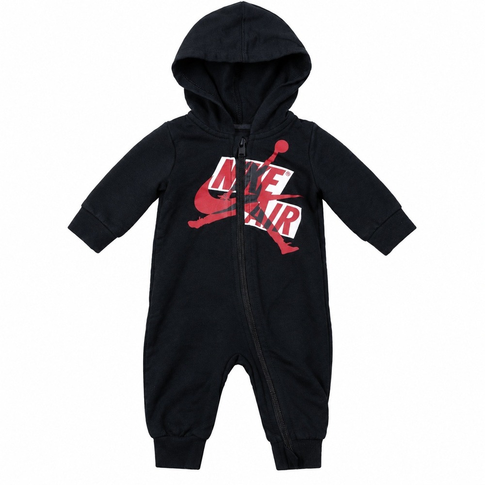 Air Jordan Nike Air Baby Hooded Coverall 0-3M Black Red Jumpman Zip Romper